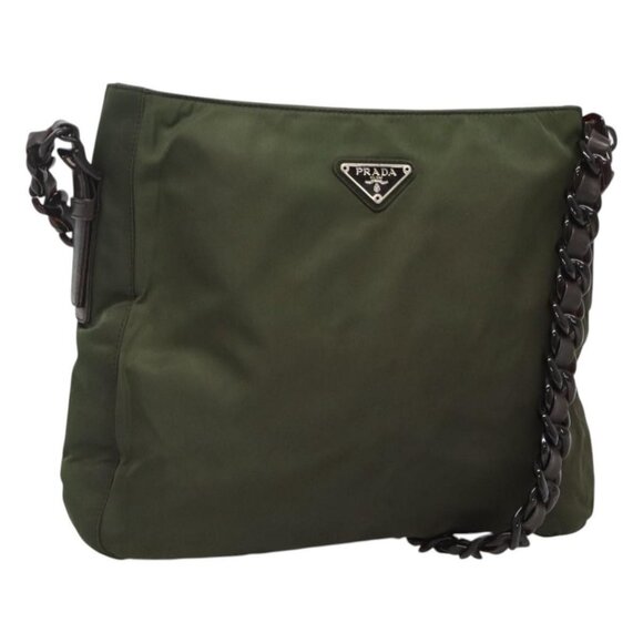 PRADA Chain Shoulder Bag Nylon Khaki Auth - Picture 1 of 16